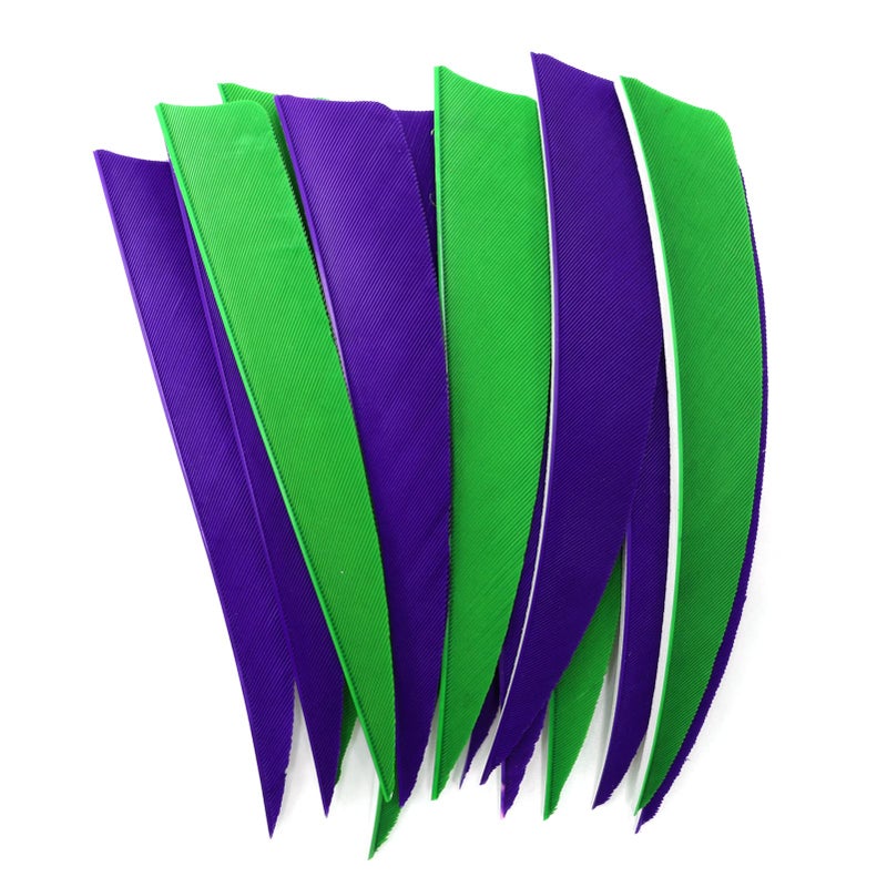 Obert Archery 60pcs Arrow Feathers 4 inch Hunting Arrows Fletching Right Wing Green Purple Shield Cut - Image 1